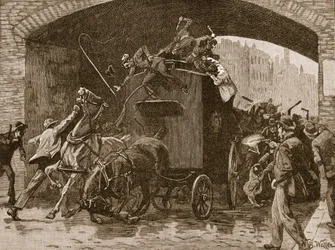 Fenian-Angriff auf den Polizeiwagen in Manchester, 1867, Illustration aus 
